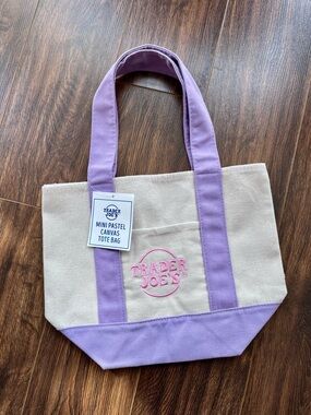 Trader Joe’s Mini Pastel Canvas Tote Bag, Lavender and Pink